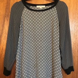 Loft Mixed Print Top With Sweatshirt Detail Trim